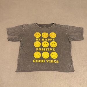 Caution To The Wind Gray Tee with Yellow‎ Smiley Faces